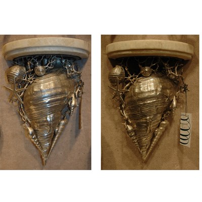 Lot 448 - Pair of Silvered Metal Shell-Form Wall...