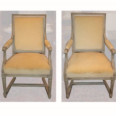 Lot 355 - Pair of Louis XVI Style Painted Wood Fauteuils