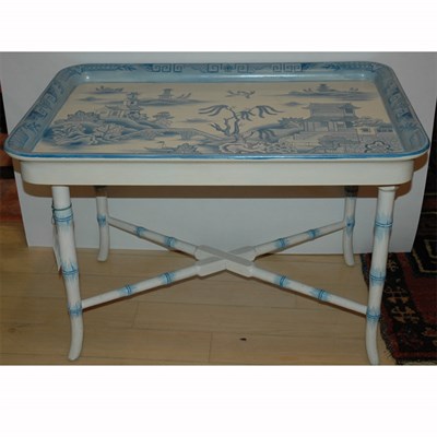 Lot 240 - Canton Style Blue and White Painted Wood Tray...