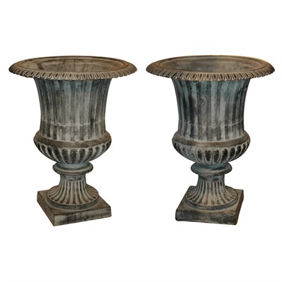 Lot 232 - Pair of Neoclassical Style Iron Garden Urns...