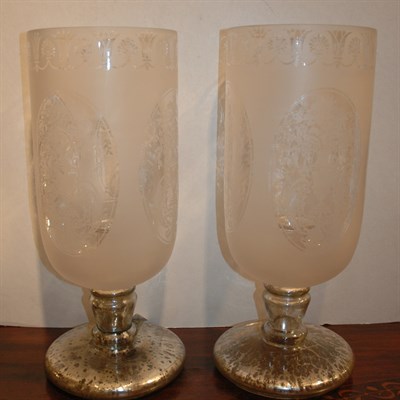 Lot 424 - Pair of Frosted, Etched and Mercury Glass...