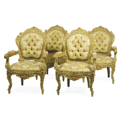 Lot 143 - Set of Four Italian Rococo Style Parcel Gilt...
