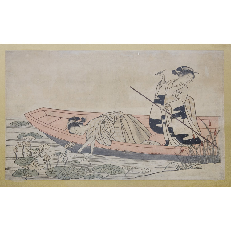 Lot 7 - Harunobu 18th Century Two beauties in a boat...