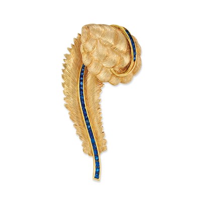 Lot 256 - Gold and Sapphire Feather Clip, Tiffany & Co.