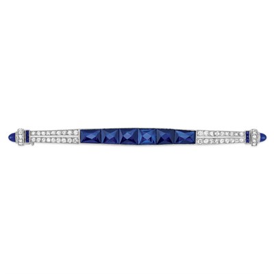 Lot 497 - Sapphire and Diamond Bar Brooch