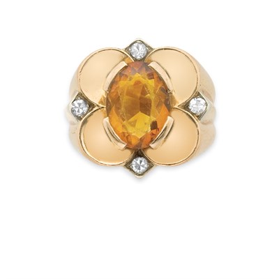 Lot 224 - Gold, Citrine and Diamond Ring