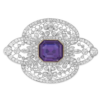Lot 519 - Platinum, Gold, Amethyst and Diamond Brooch