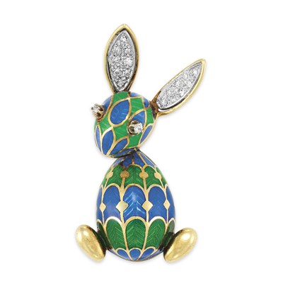 Lot 125 - Gold, Green and Blue Enamel and Diamond Rabbit Brooch, Van Cleef & Arpels