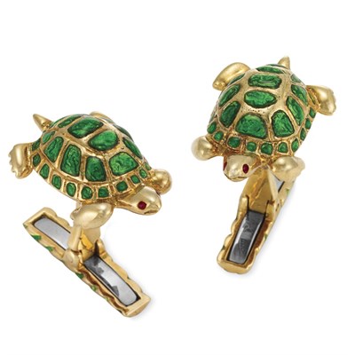Lot 118 - Pair of Gold and Green Enamel Turtle Cufflinks, David Webb