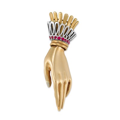 Lot 225 - Gold, Platinum and Ruby Hand Clip
