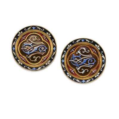 Lot 107 - Pair of Antique Gold and Enamel Buttons