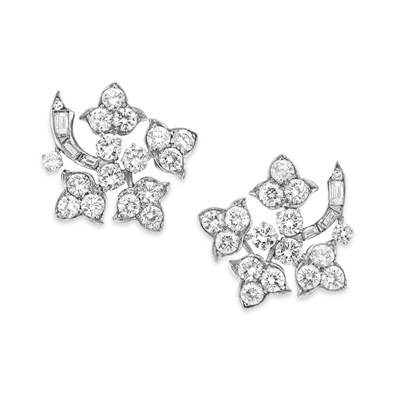 Lot 391 - Pair of Diamond Earclips, Van Cleef & Arpels