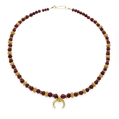 Lot 5 - Gold and Garnet Bead Pendant-Necklace