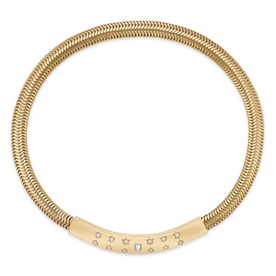 Lot 465 - Gold and Diamond Snake Chain Necklace