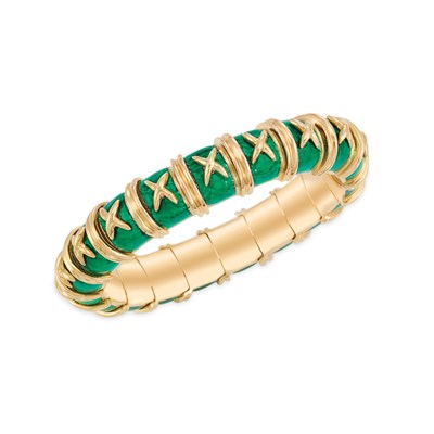 Lot 450 - Gold and Green Enamel Paillonee Bangle Bracelet, Tiffany & Co., Schlumberger