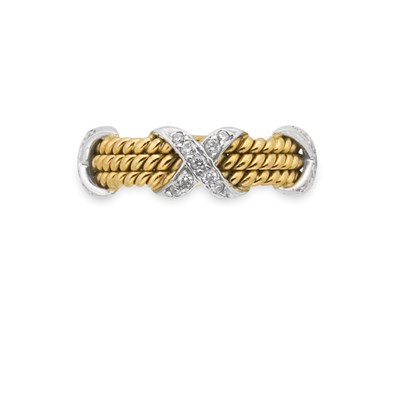Lot 126 - Three Row Gold, Platinum and Diamond Band Ring, Tiffany & Co., Schlumberger