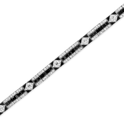 Lot 543 - Art Deco Diamond and Black Onyx Bracelet