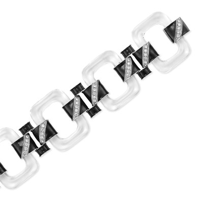 Lot 532 - Rock Crystal, Black Enamel and Diamond Bracelet