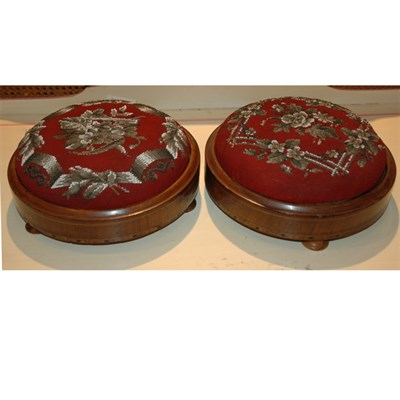Lot 424 - Pair of Victorian Beaded Needlework Footstools...