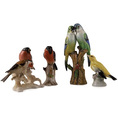 Lot 105 - Four Porcelain Bird Groups and Figures...
