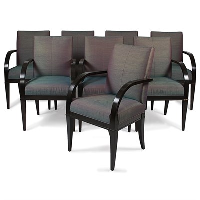 Lot 95 - Set of Eight Armchairs Stained wood and...