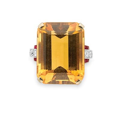 Lot 215 - Gold, Platinum, Citrine, Ruby and Diamond Ring
