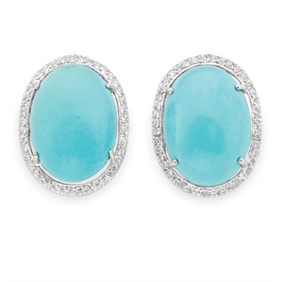 Lot 150 - Pair of Turquoise and Diamond Earclips