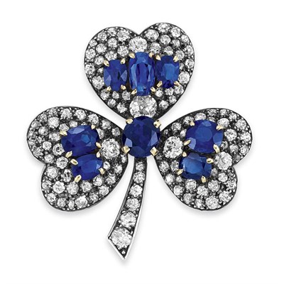 Lot 332 - Antique Sapphire and Diamond Clover Brooch