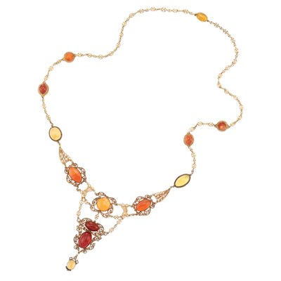 Lot 484 - Gold and Fire Opal Necklace