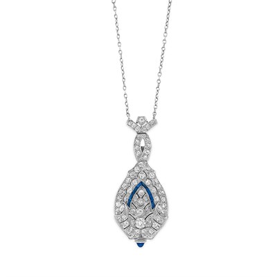 Lot 498 - Platinum, Diamond and Sapphire Pendant-Watch with Chain