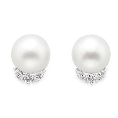 Lot 288 - Pair of Cultured Pearl and Diamond Earrings