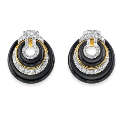 Lot 155 - Pair of Black Onyx and Diamond Earrings