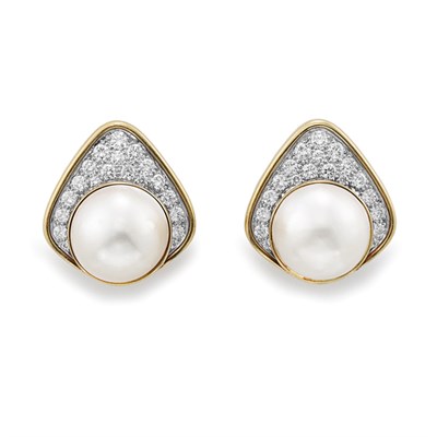 Lot 123 - Pair of Gold, Mabe Pearl and Diamond Earclips