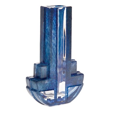 Lot 224 - Daum Art Deco Style Blue Enameled Glass Vase,...
