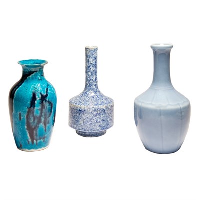 Lot 190 - Three Chinese Blue Glazed Porcelain Vases 19th...