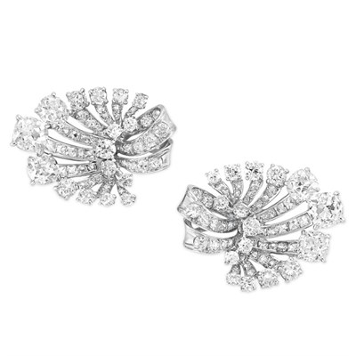 Lot 529 - Pair of Diamond Spray Earclips, Van Cleef & Arpels