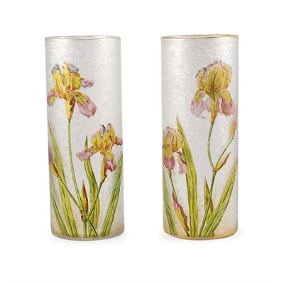 Lot 313 - Pair of French Acid Etched and Enameled Glass...