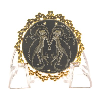 Lot 340 - R. Lalique 14 Kt. Yellow Gold and Onyx Mounted...