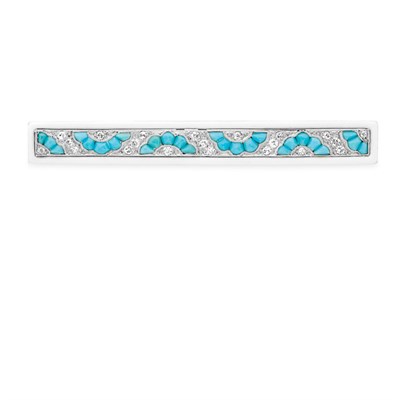 Lot 262 - Art Deco Gold, Platinum, White Enamel, Turquoise and Diamond Bar Brooch