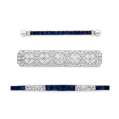 Lot 280 - Three Diamond and Sapphire Bar Pins