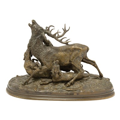 Lot 243 - Bronze Group of a Stag Being Attacked by Three...