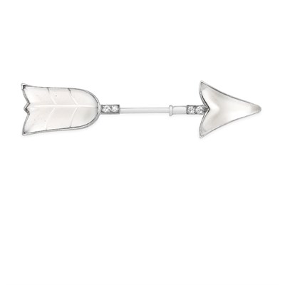 Lot 183 - White Gold, Carved Frosted Rock Crystal and Diamond Arrow Jabot, Black, Starr & Frost