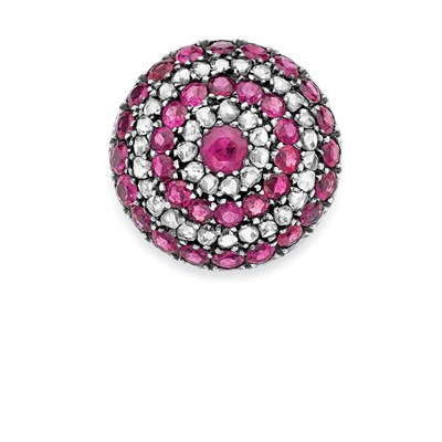 Lot 89 - Antique Silver, Gold, Ruby and Diamond Ring