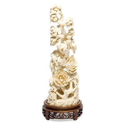 Lot 91 - Chinese Ivory Carving of Blossoming Peony and...