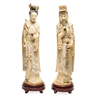 Lot 178 - Pair of Chinese Ivory Figures of an Emperor...