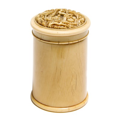Lot 76 - Chinese Ivory Box 18th Century Of cylindrical...