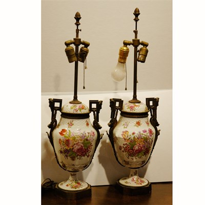 Lot 499 - Pair Continental Transfer Decorated Gilt-Metal...