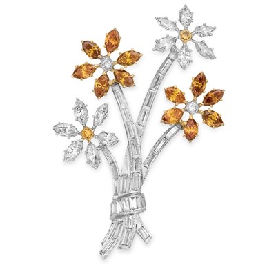 Lot 237 - Colored Diamond and Diamond Flower Brooch
