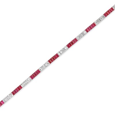 Lot 389 - Ruby and Diamond Straightline Bracelet