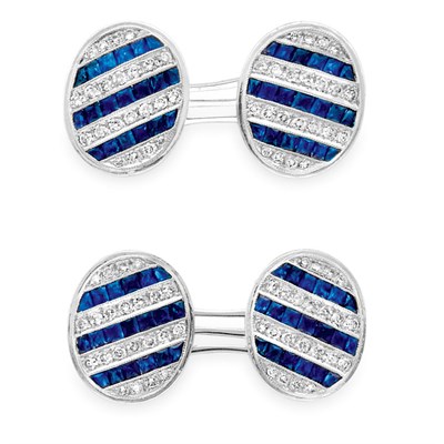 Lot 240 - Pair of Sapphire and Diamond Cufflinks
